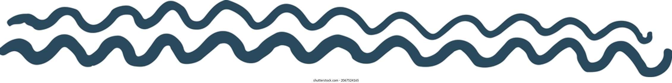 Two hand drawn wavy blue lines. Vector illustration could be used as decorative delimiter separator text in cartoon doodle style