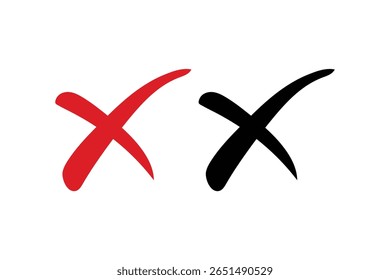 Two hand drawn x marks one red and one black, vector, illustration
