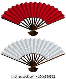 Two hand fans in red and white illustration