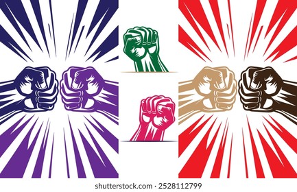  two hand fighting or clashes illustrate fight clenched fists bumping Conflict brotherhood or  concept vector illustration