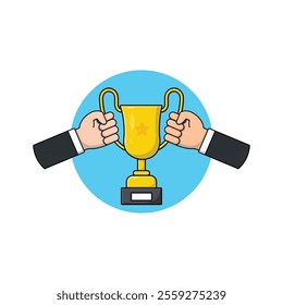 Two Hand Fighting for a Trophy Vector Illustration. Business Competition Concept Design