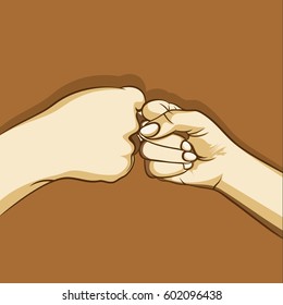 two hand fist bumping, or punching each other concept design