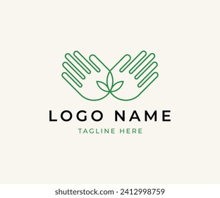 Two hand and flower logo  vector design