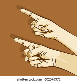 two hand forefinger pointing, both finger pointing on same direction