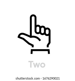 Two hand gesture icon. Editable line vector. Palm man show two fingers symbol. Single pictogram.