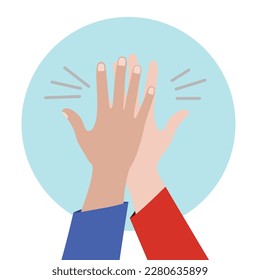 Two hand giving a high five. Vector illustration of friendship and giving a high five as a symbol of great work achievement. People team give hand slapping