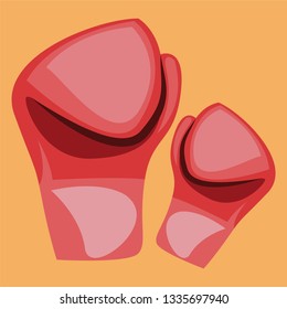 Two hand gloves In pink color for boxing in orange color background vector color drawing or illustration.