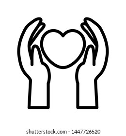 two hand with heart isolated on white background ,Thin line icon ,Vector Illustration for symbol web stock