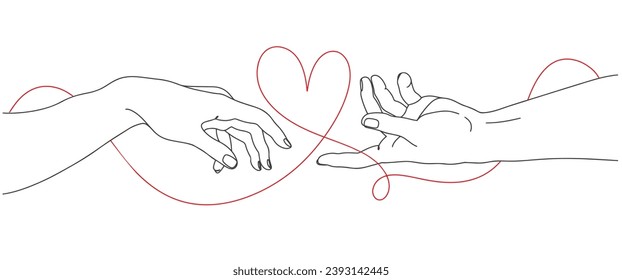 Two hand with two heart line art style vector illustration