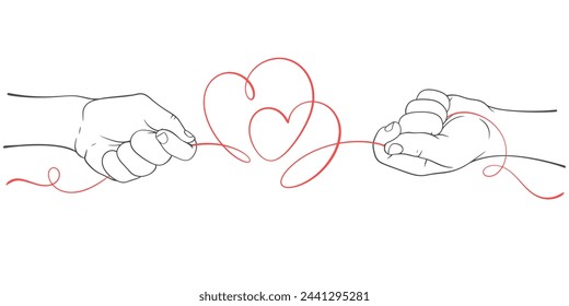 Ilustración vectorial de dos manos con dos líneas de corazón	