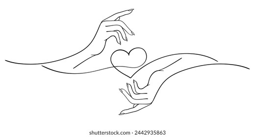 Two hand with heart line art style vector illustration
