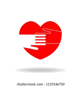 two hand in heart  on white background. love concept logo vector.