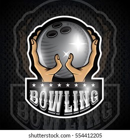 Two hand hold bowling ball. Sport logo for any team or championship
