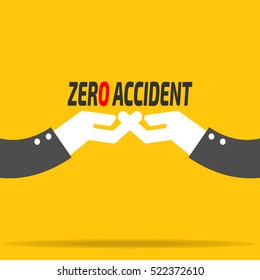 two hand hold zero accident on yellow background vector : : management business concept