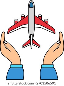 zwei Hand halten ein Flugzeug