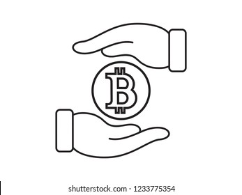 Two hand holding bitcoin vector illustration eps10.