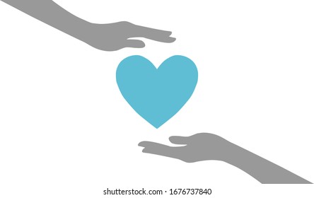 Two hand holding blue heart shape. background template, health care