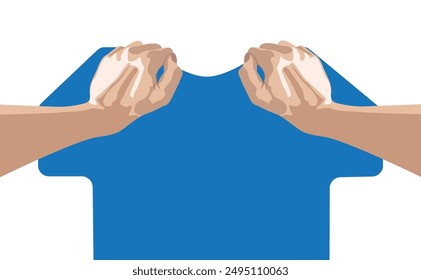 Dos manos sosteniendo una camiseta azul