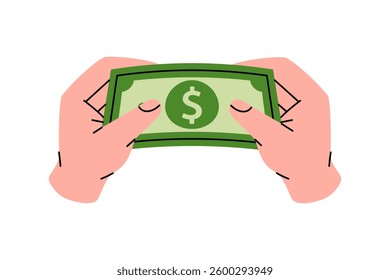 Two hand holding a dollar bill. Money investment and business commerce. Vector illustration.