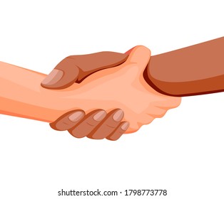 Two Hand Holding Each Other. Help Support And Solidarity In Diversity Symbol Concept In Cartoon Illustration Vector Isolated In White Background