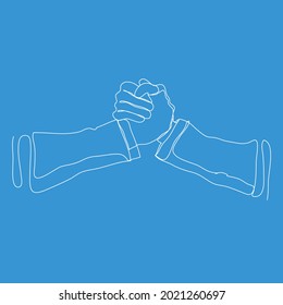 two hand holding each other in one line vector illustration