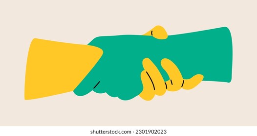 Two hand holding each other help support symbol. Colorful vector illustration
