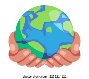 Two hand holding globe earth icon vector illustration symbol of care protection for environment