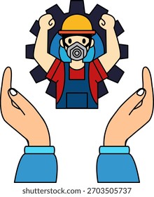dos manos sosteniendo un laborista delante del engranaje