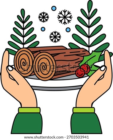 two hand holding a Log cake