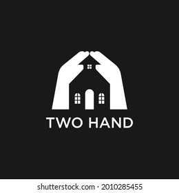 Two Hand and Home icon. House with some windows Logo design. Vector Illustration.