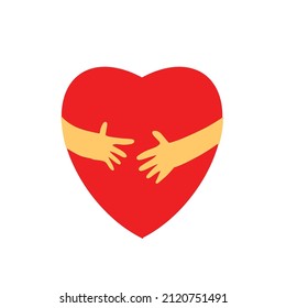 Two hand hut on Red heart romantic element symbol, decoration illustration greeting art design and symbol.