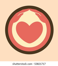 Two hand illustrated in circle with a love shape inside, depicting a protected or protecting loved one.