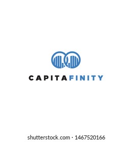 Two hand infinity and building logo design.  Vector icon illustration inspiration.