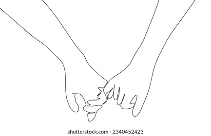 Two hand in love one line continuous vector illustration. Concept of love banner. Line art, outline hand draw illustration.