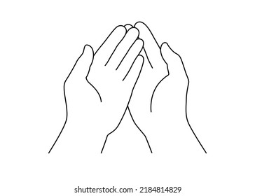 Two hand palms together open top view outline style with editable stroke vector illustration