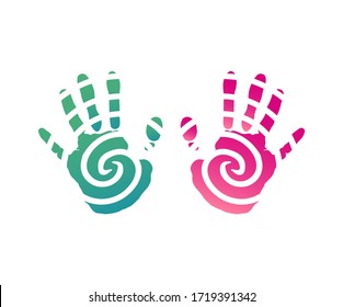 two hand palms vector illustration, artistic hand print.