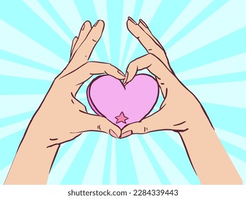 Vector de corazón de dos manos y rosa para la decoración de ilustraciones de tarjetas