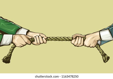 Two hand pull each others straps, dispute illustration
