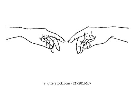 Two Hand Reaching Toward Each Other, Hand Drawn Illustration