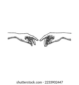 Two Hand Reaching Toward Each Other, Hand Drawn Illustration