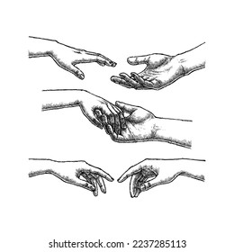 Two Hand Reaching Toward Each Others and Hand Holding, Illustration Vector