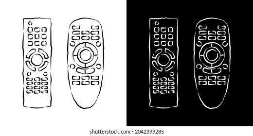 Two hand remote control. Multimedia panel with shift buttons. Program device. Wireless console. Sketch of universal electronic controller. Vector hand drawn illustration on white and black background. svg