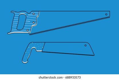 Two hand saws on a blue background