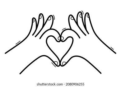 Dos manos muestran la ilustración del vector de signo cardíaco aislado en blanco.