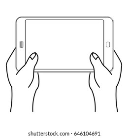 Two Hand and tablet smartphone. Man is holding mobile phone. Technological template
