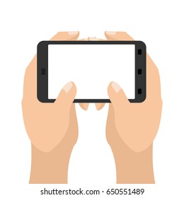 Two Hand and tablet smartphone. Man is holding mobile phone. Technological template
