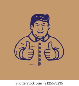 Two Hand Thumbs up man Encourage Sign. Both Thumbs Up Illustrations. Gesturing Illustrations. Human Finger Illustrations. Well dressed man thumbs up Sign. Excellent sign vector