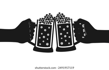 two hand toasting mug beer icon vector illustration isolated on white background.