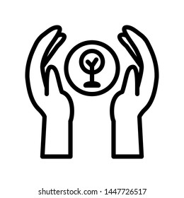 two hand with tree isolated on white background ,Thin line icon ,Vector Illustration for symbol web stock