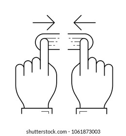 Icono de línea vectorial de dos manos despinchadas aislado en fondo blanco. Icono de línea de dos manos para infografía, sitio web o aplicación.